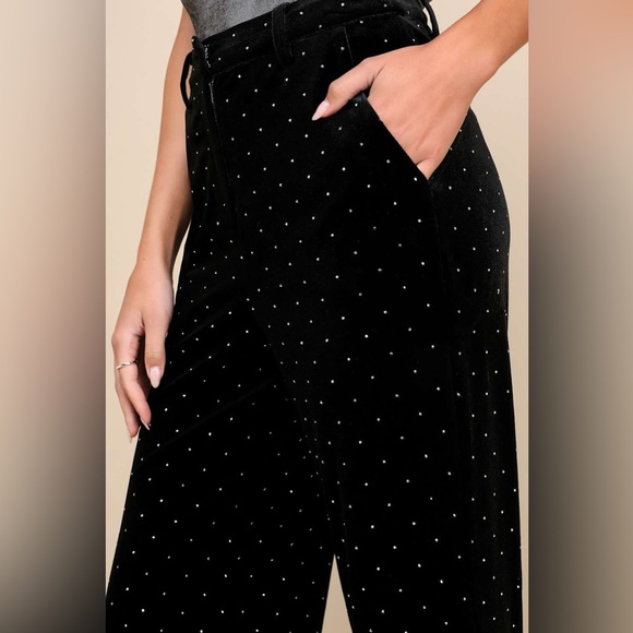 NWOT Lulus Glamorous Statement Black Velvet Studded Wide-Leg - Picture 3 of 7